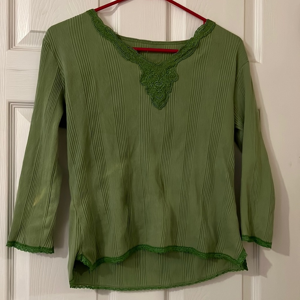 Light Green Lace V-Neck Top
